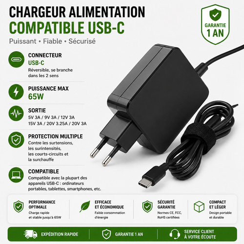 65w usb chargeur - 65w,